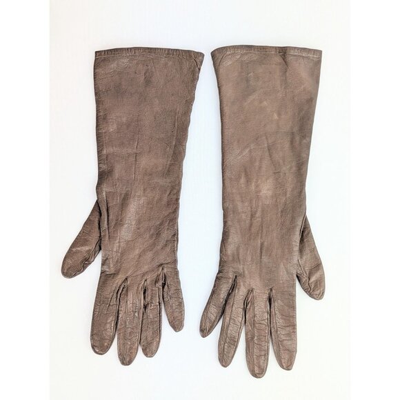 Vintage 1960s Roger Fare Brown Kid Leather Gloves Sz 8 Silk-Lined Driving Gloves - Picture 5 of 10